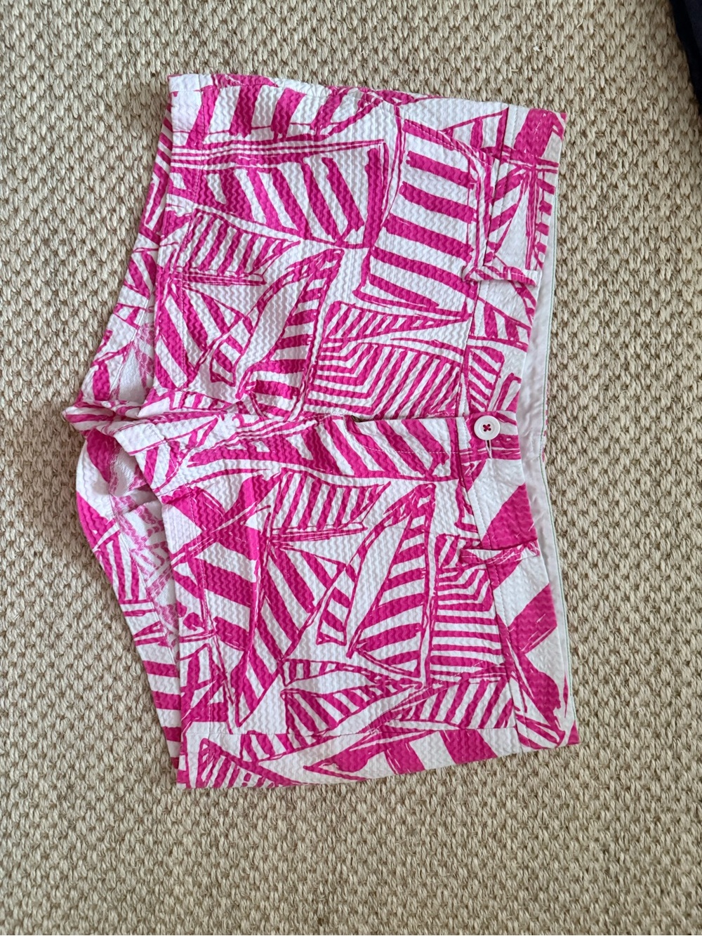 Lilly Pulitzer Hot Pink and White Printed Seersucker Shorts